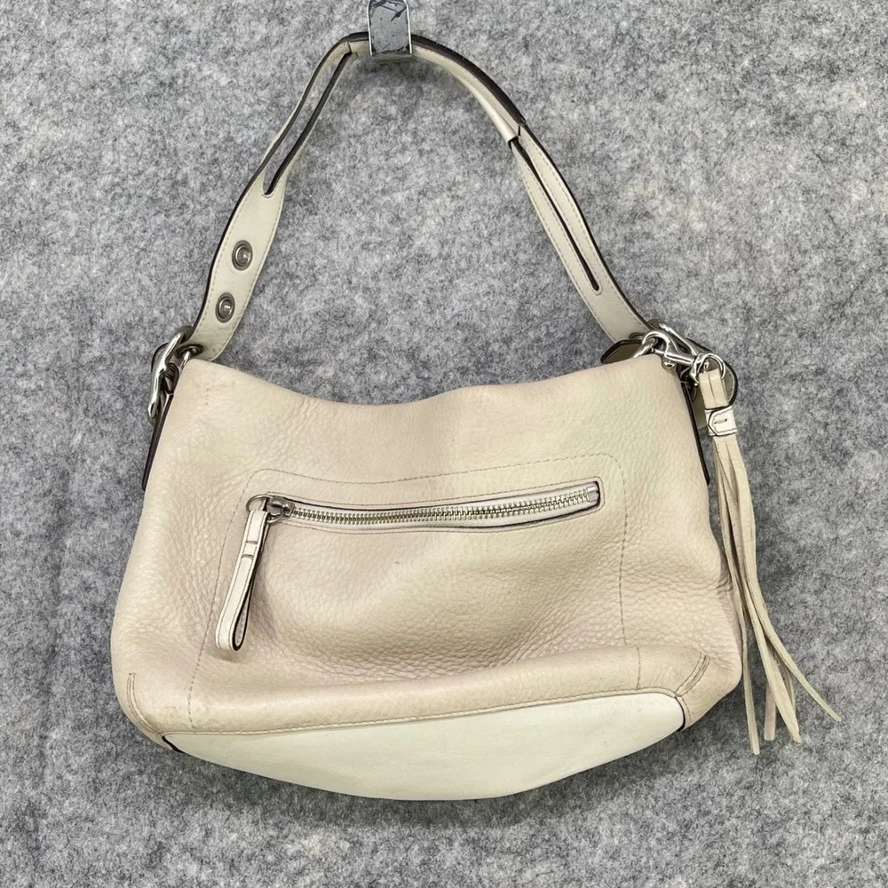 Coach Legacy Hobo Bag Womens Medium Cream Pebble Leather Tassel F04S-1429 Duffel
